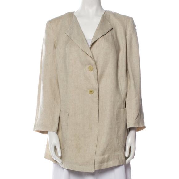 Marina Rinaldi Linen Blazer Women's Large Tan Beige Lightweight Lagenlook - Picture 1 of 7